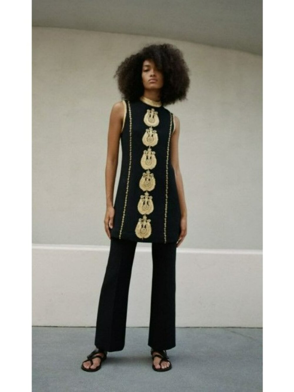 Nili Lotan Delphine Black Gold Embroidered Mini Shift Dress Greek God Odyssey - Picture 3 of 16